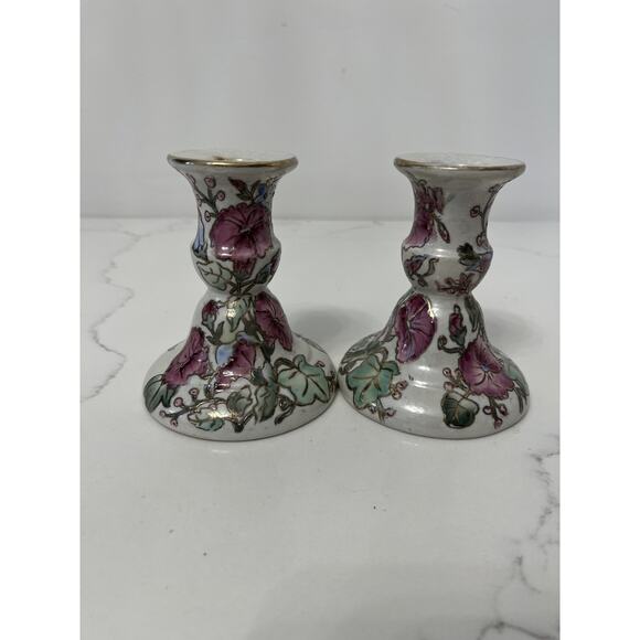 Jena Hall for Toyo Inspirations Other - Jena Hall for Toyo VTG Hand Painted Flowery Lusterware Candlesticks-Pair of 2